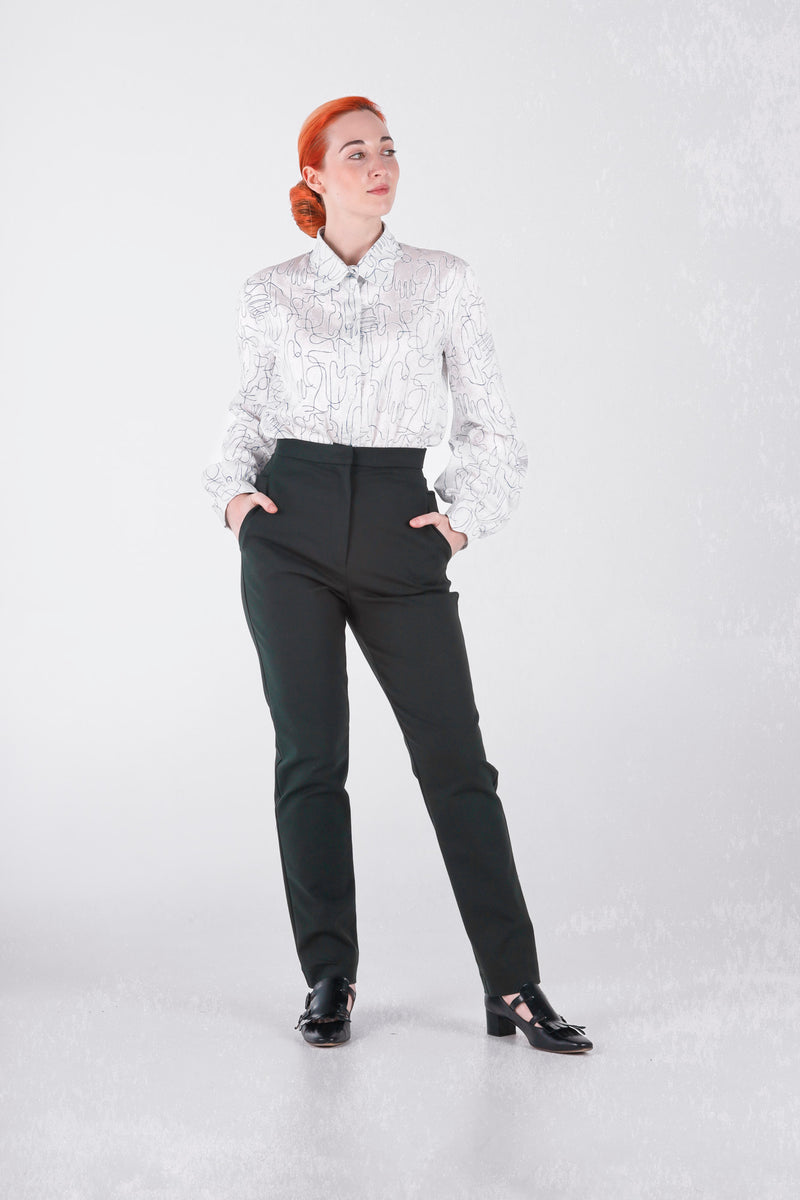 High waisted pants in petrol in straight leg