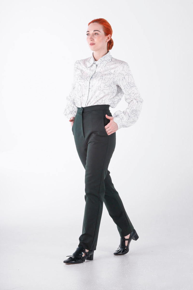 High waisted pants in petrol in straight leg
