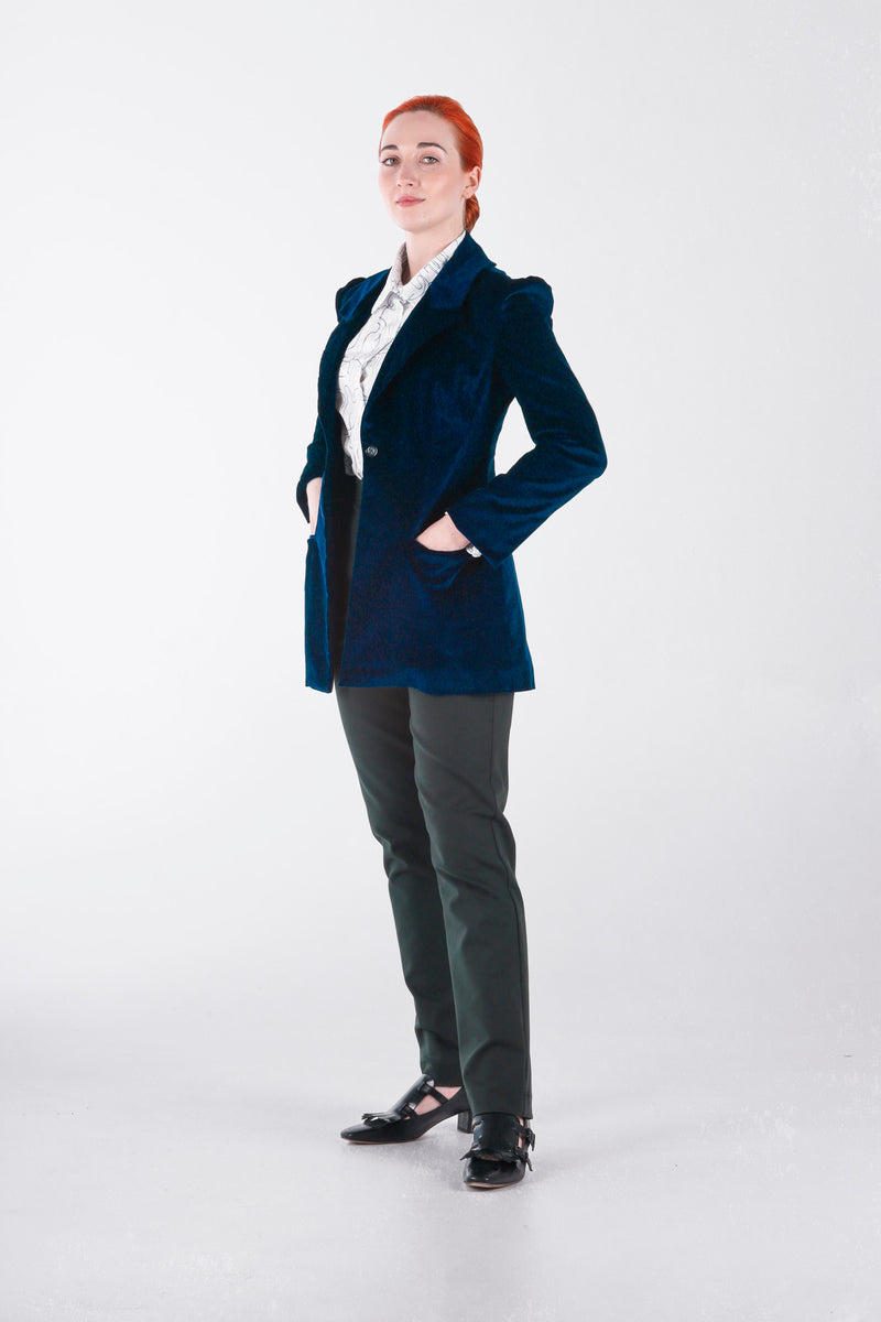High waisted pants in petrol in straight leg
