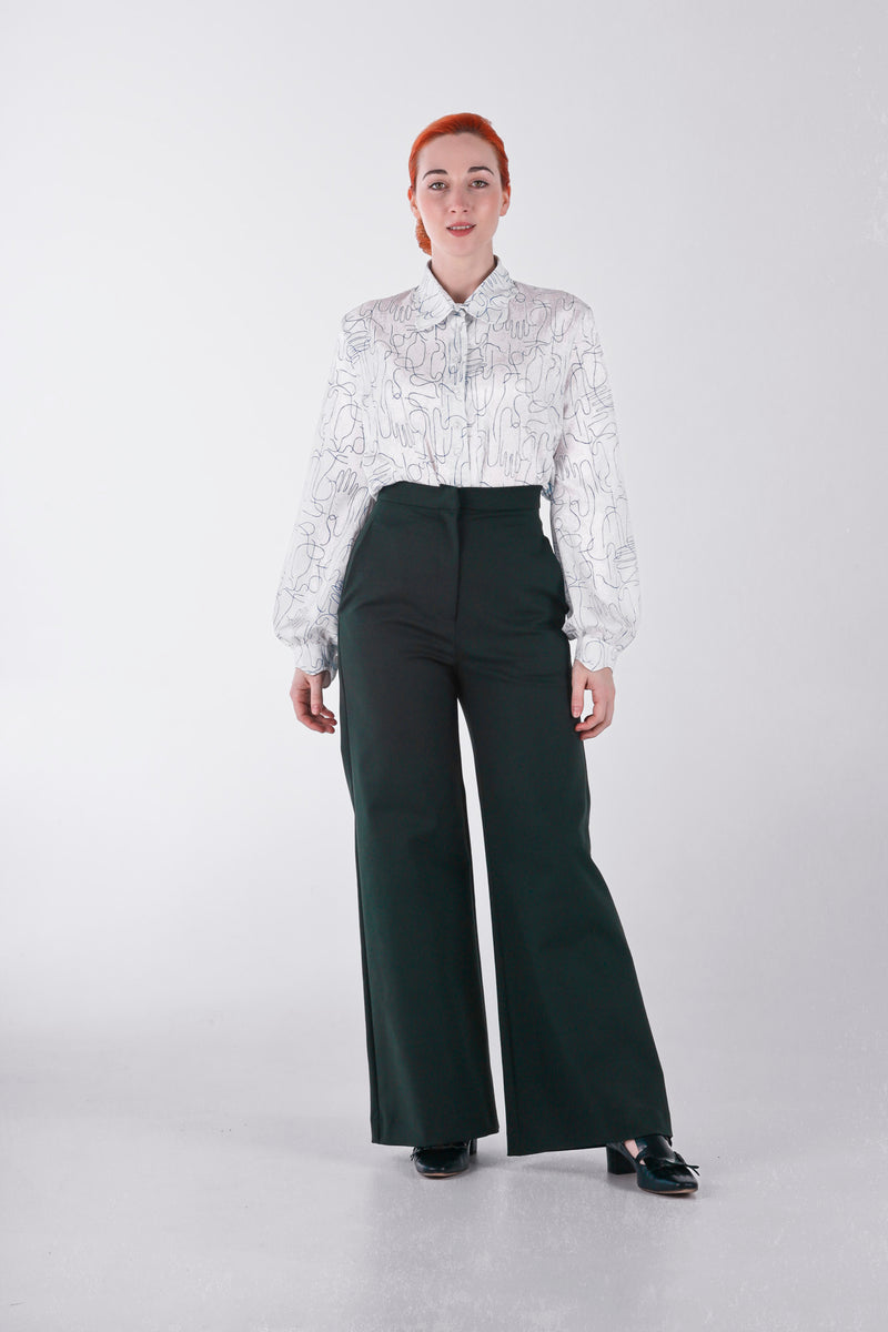 High waisted pants in petrol wide leg