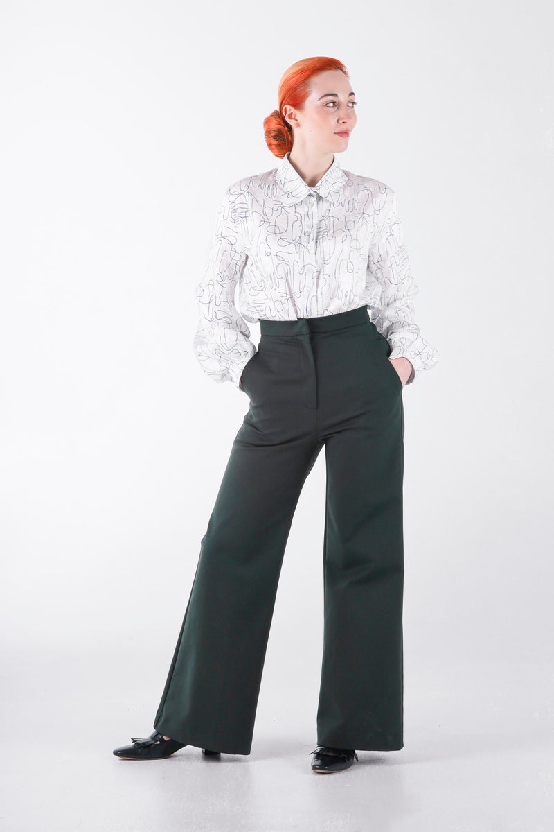 High waisted pants in petrol wide leg