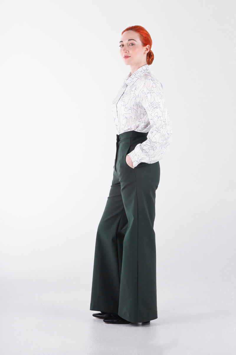 High waisted pants in petrol wide leg