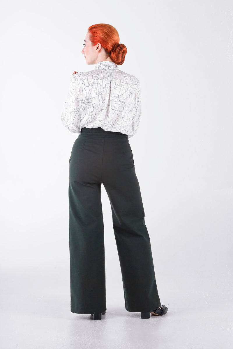 High waisted pants in petrol wide leg