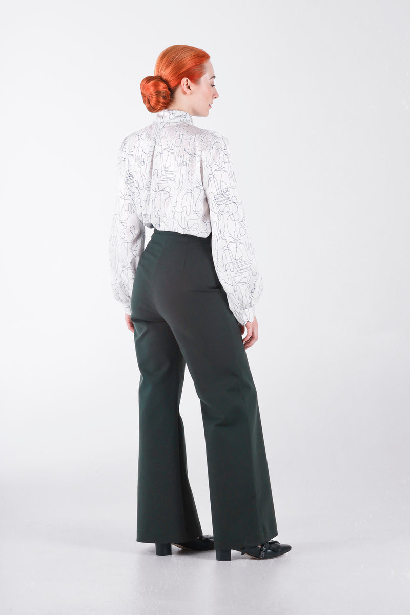 High waisted pants in petrol wide leg