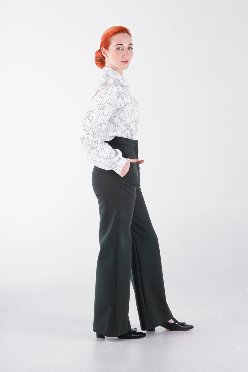 High waisted pants in petrol wide leg