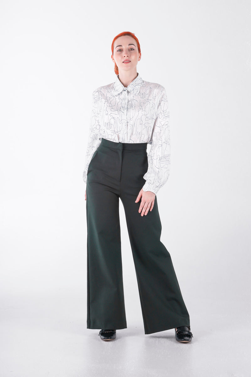 High waisted pants in petrol wide leg