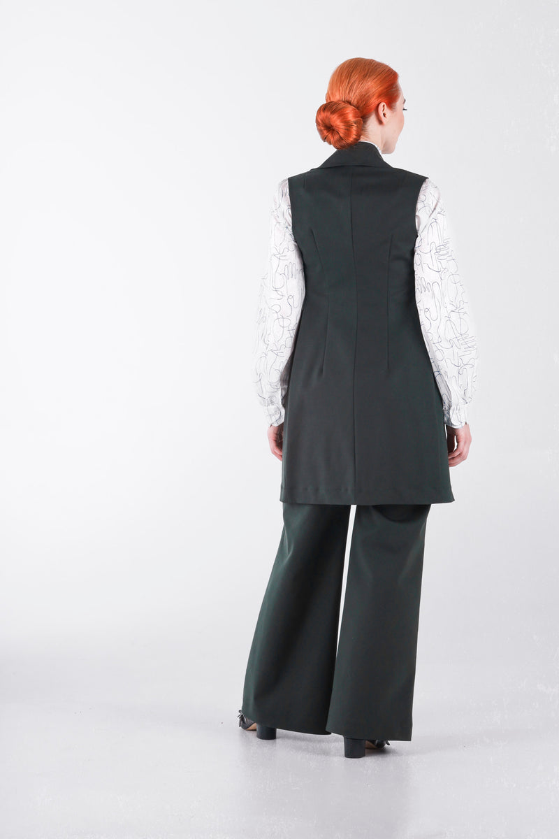 High waisted pants in petrol wide leg