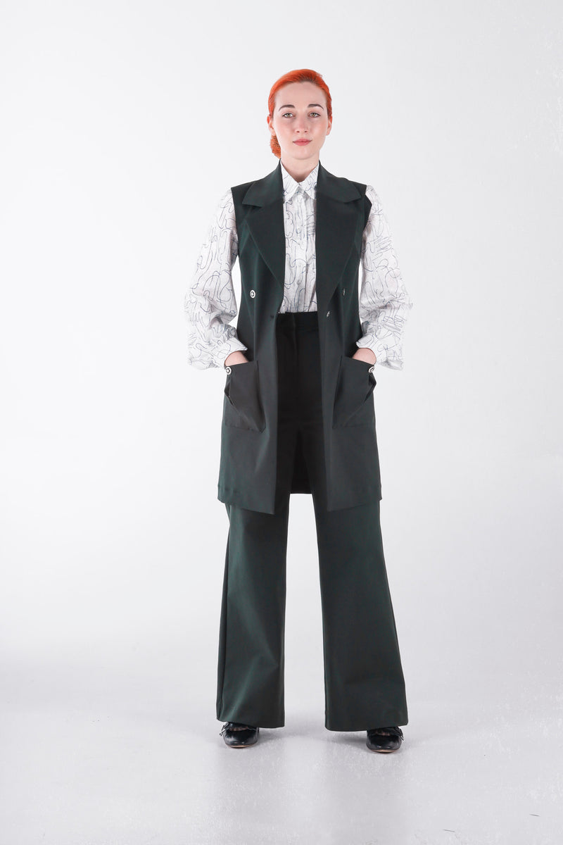 1 - High waisted pants in petrol wide leg