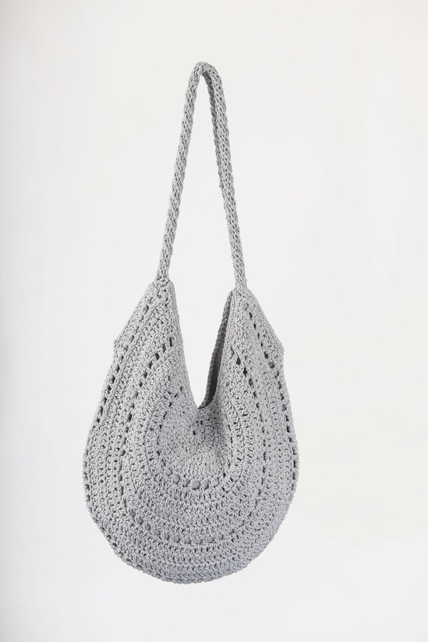 Handmade crochet round bag in grey