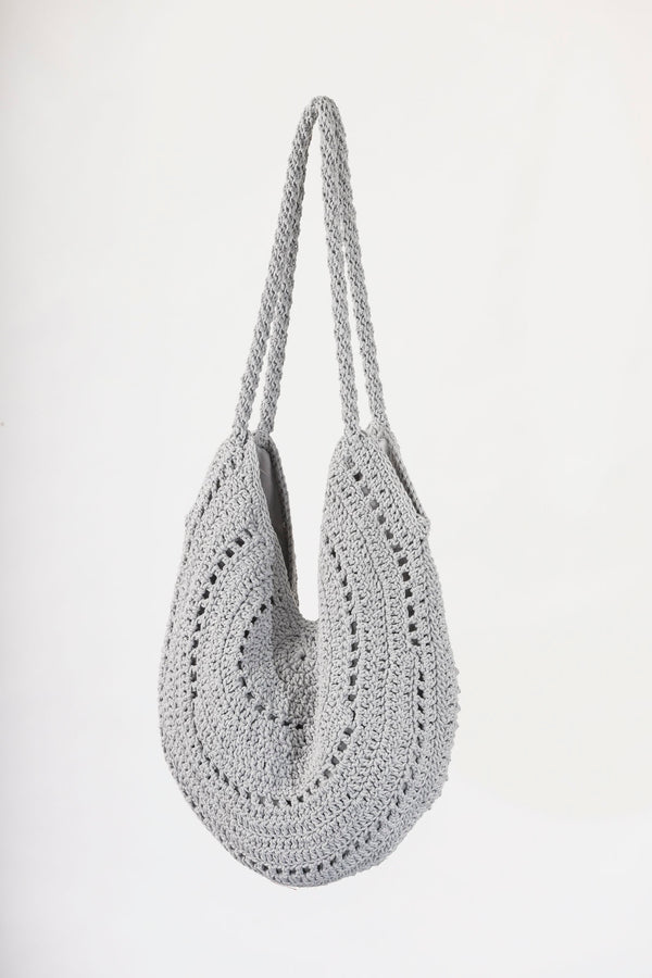 Handmade crochet round bag in grey