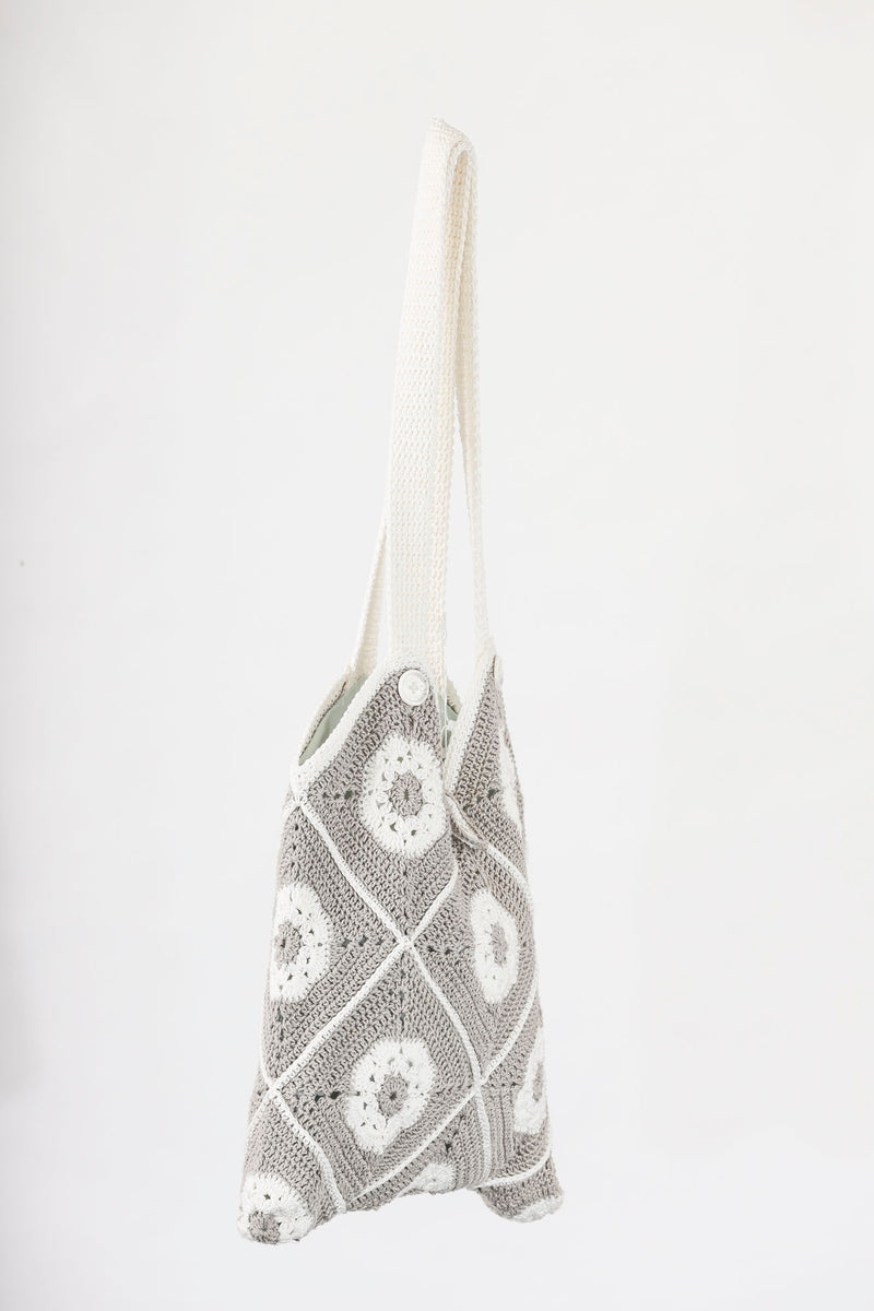 Handmade crochet square bag in white and grey
