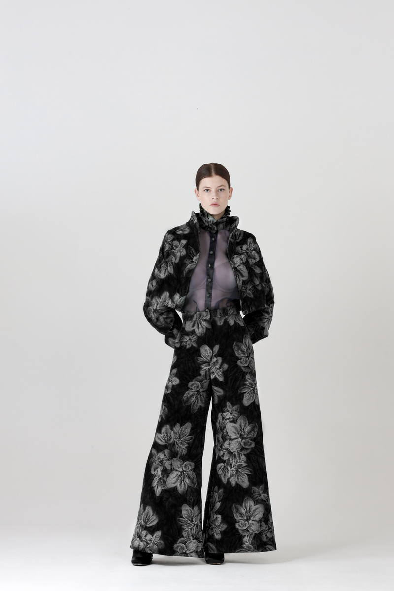 - Flora high waisted palazzo pants in black and white