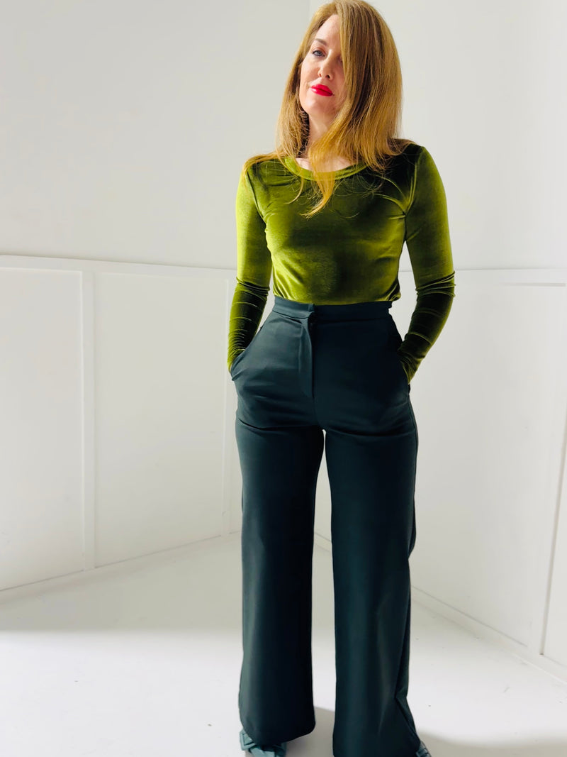 Sage velvet basic l/s top