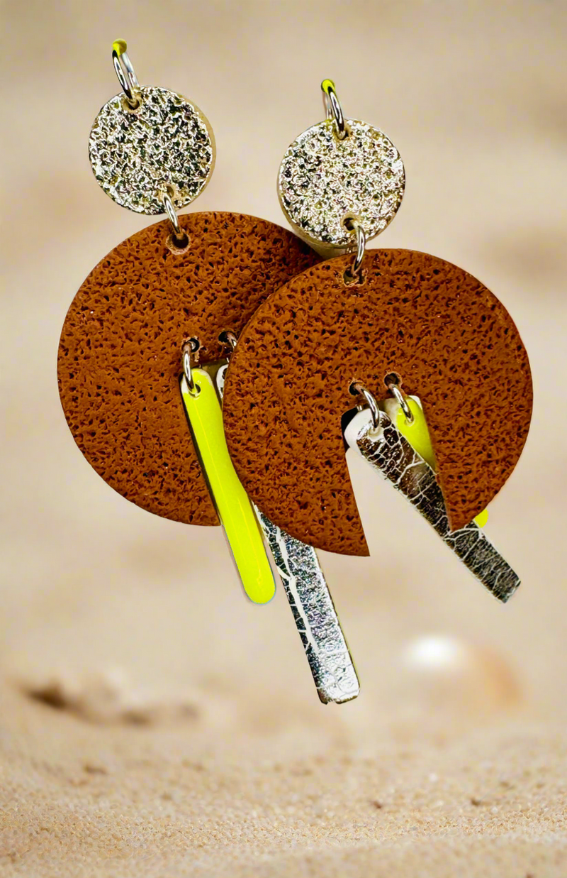 1- Long earrings in neon green