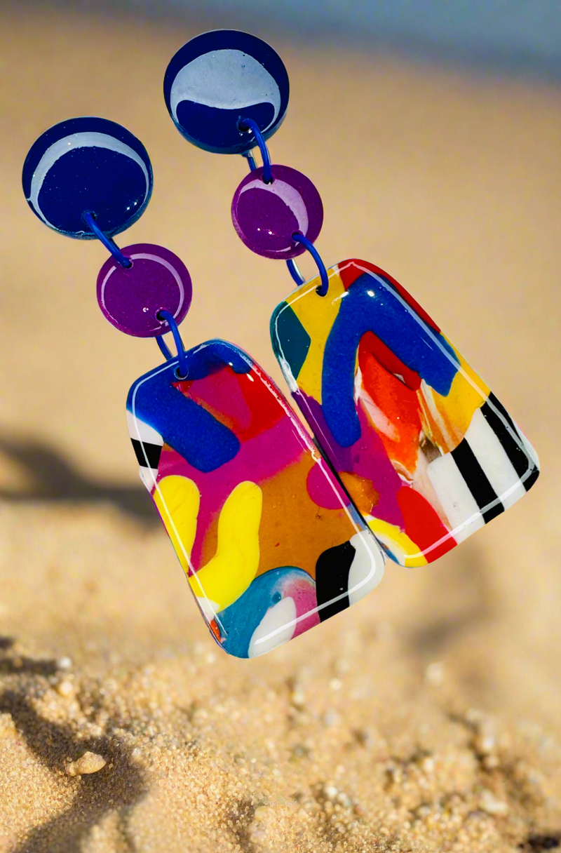 1- Long multi coloured earrings