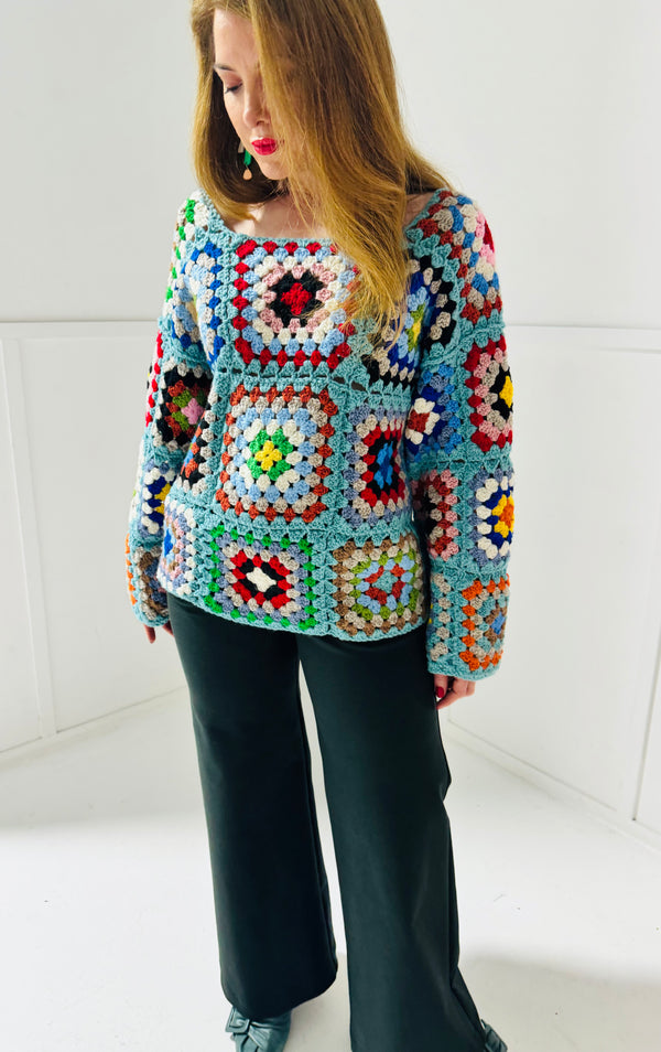 Handmade crochet jumper in blue
