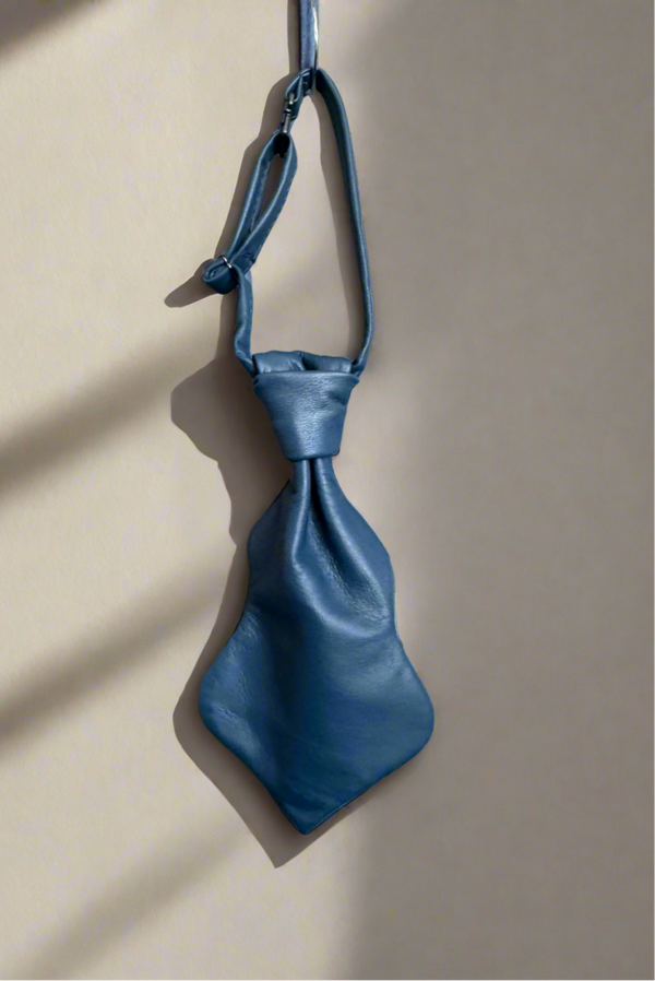 1 - Navy wave leather tie