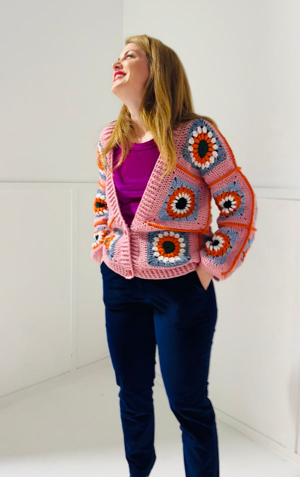 Handmade crochet cardigan in pink