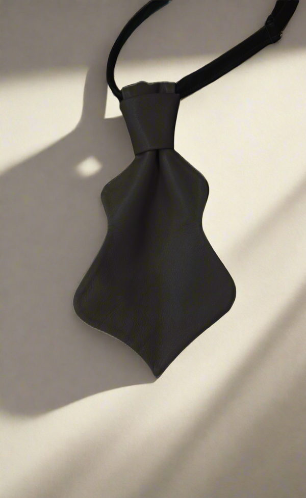 1 - Black waved leather tie -limited edition
