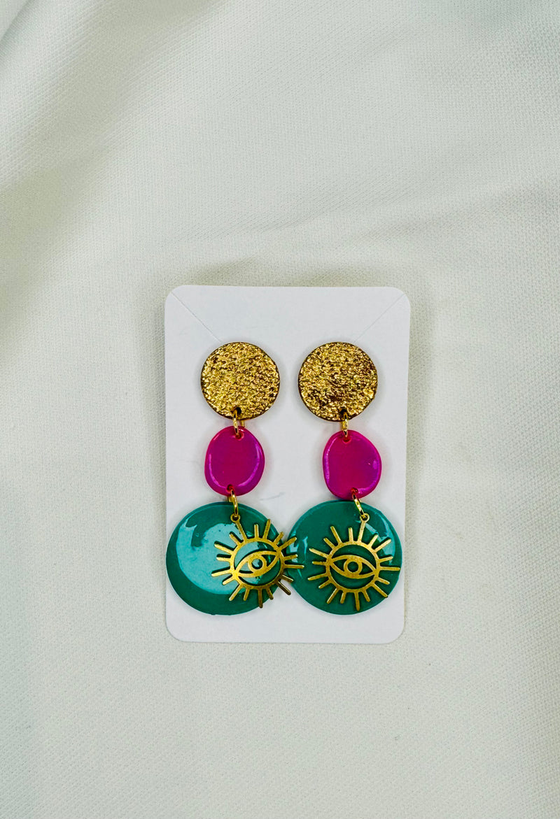 1- Long green eye earrings