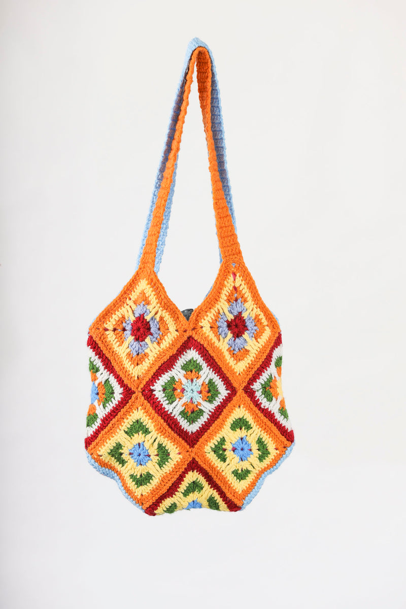 Handmade crochet bag in orange and blue