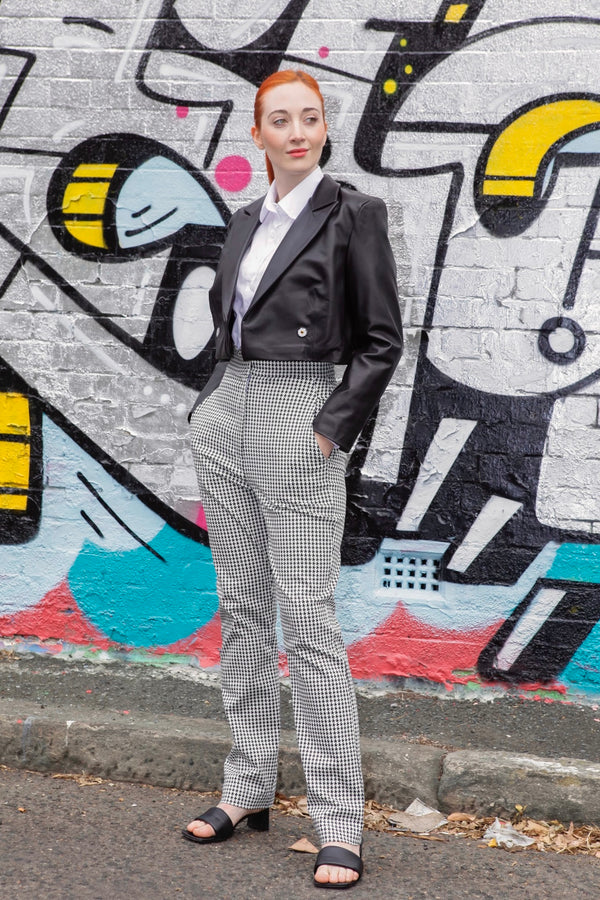 1- Bob cropped leather jacket in black