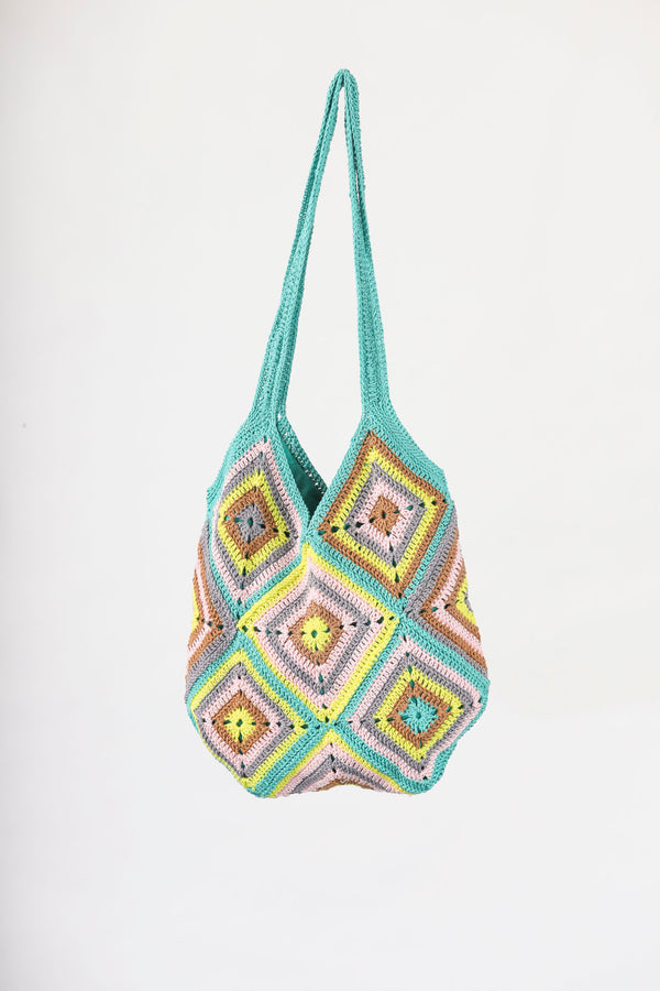 Handmade crochet bag in teal