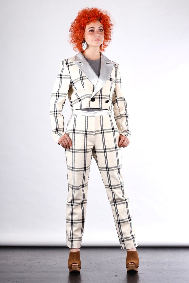 1- Winter weight high waisted straight leg pants in check