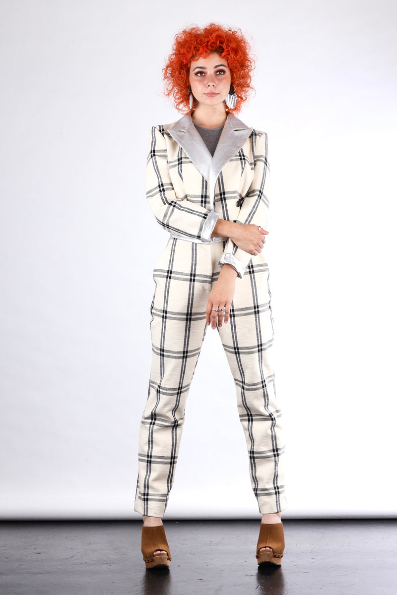 1- Winter weight high waisted straight leg pants in check
