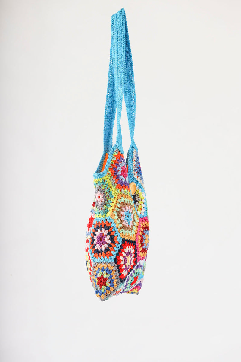 Handmade crochet bag in multi aqua