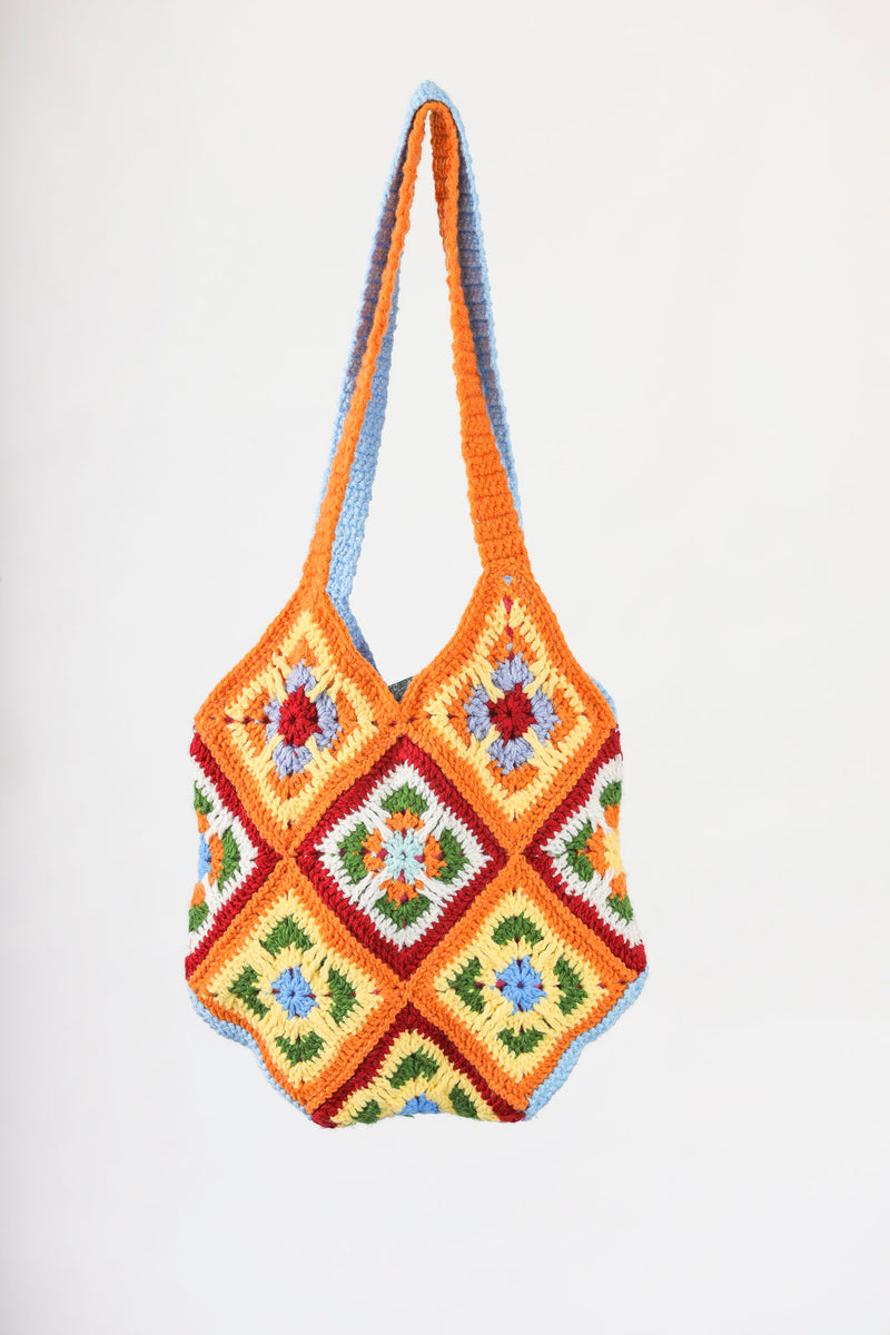 Handmade crochet bag in orange and blue