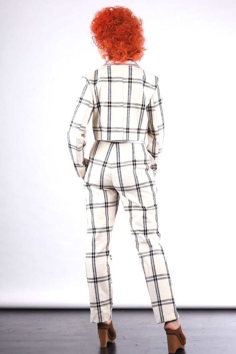1- Winter weight high waisted straight leg pants in check
