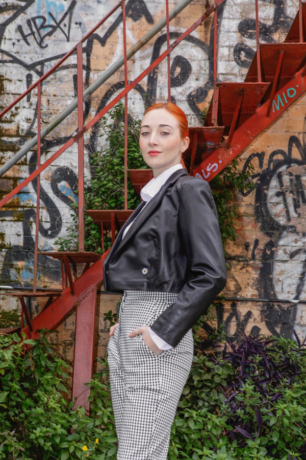 1- Bob cropped leather jacket in black
