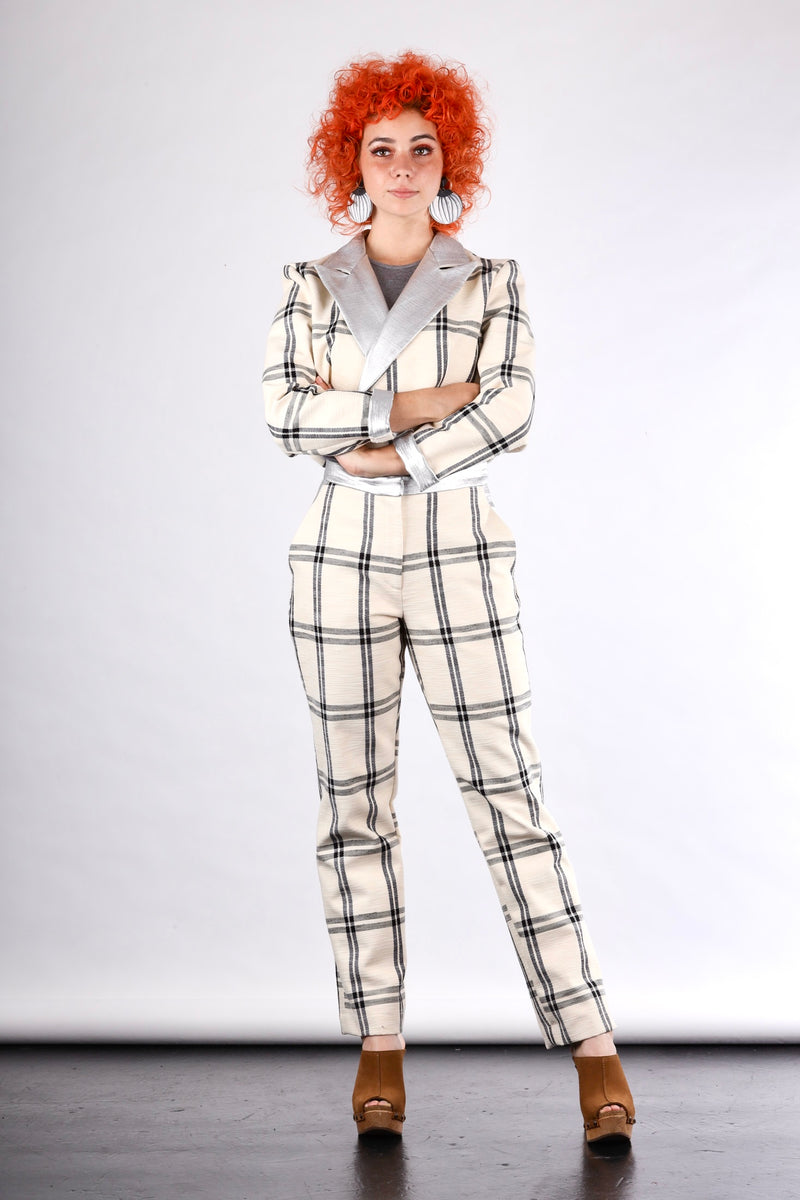 1- Winter weight high waisted straight leg pants in check