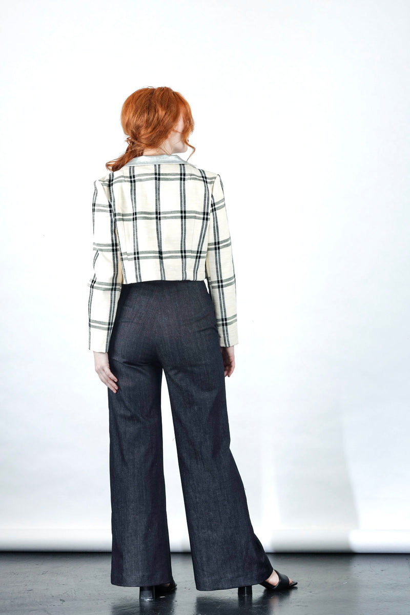Bob cropped blazer in off white check and silver