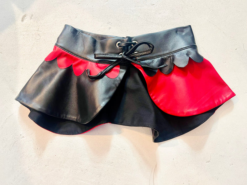 Peplum Leather Belt in red and black