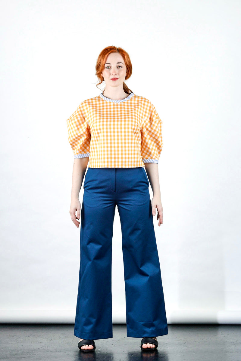Hera top in orange gingham