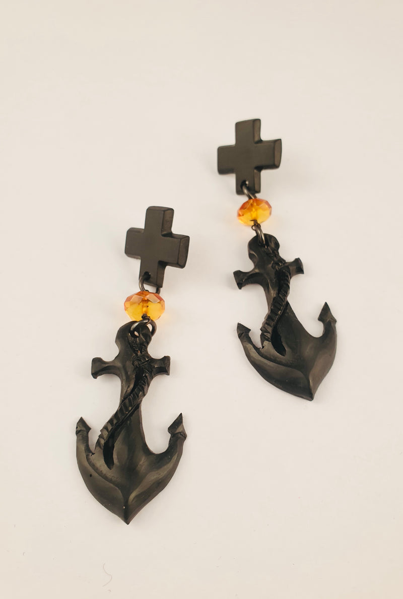 Anchor black earrings