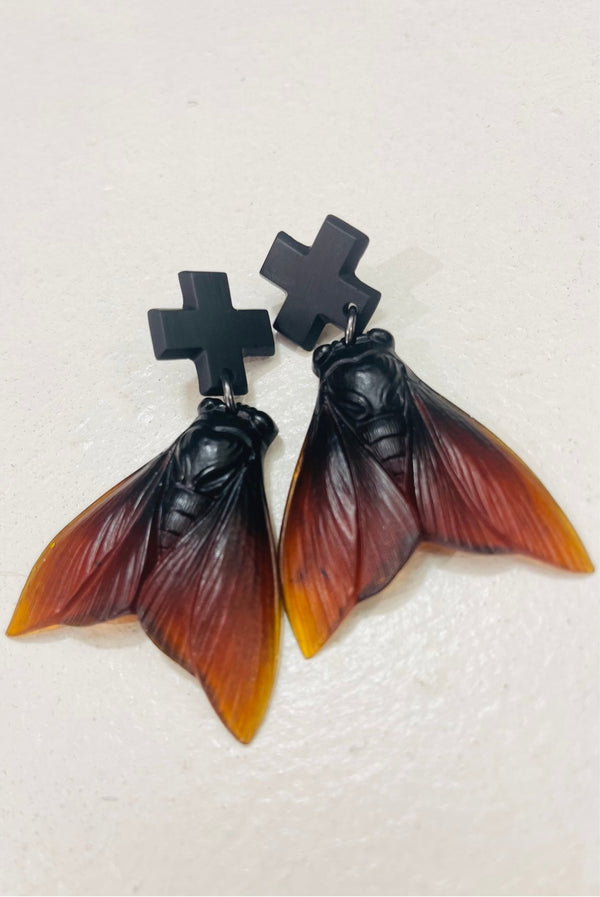 2- Open wing cicada/cross earrings