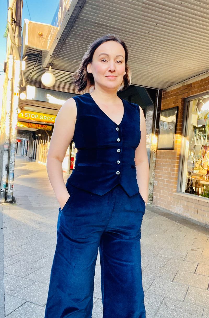 1- Navy velvet vest