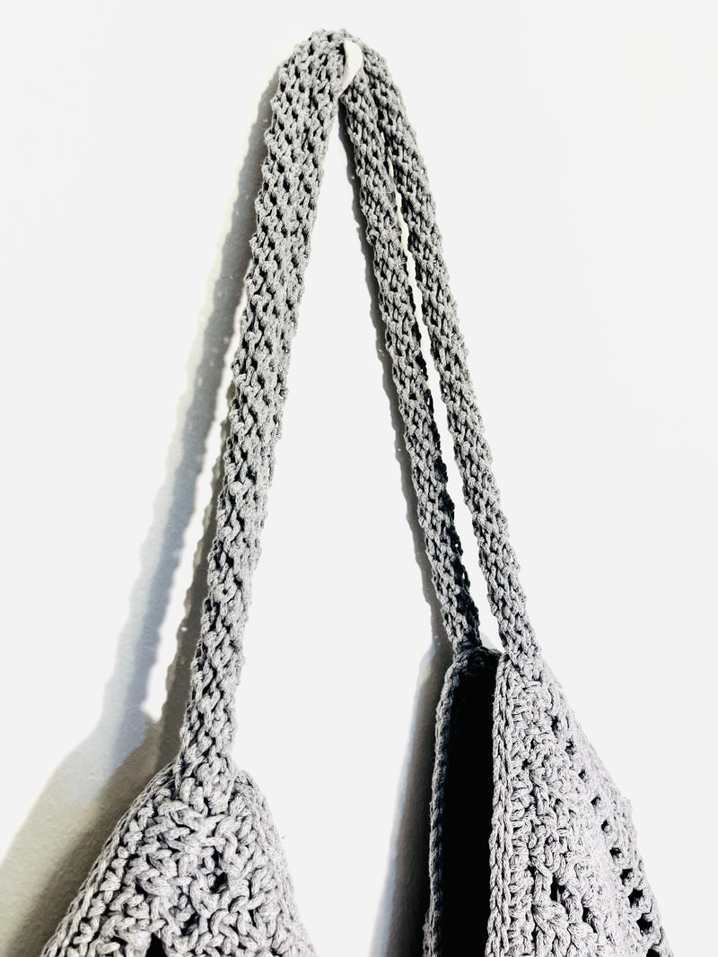Handmade crochet round bag in grey