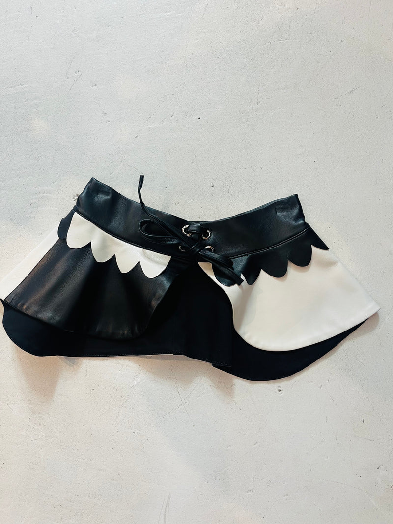Peplum Leather Belt in black as white