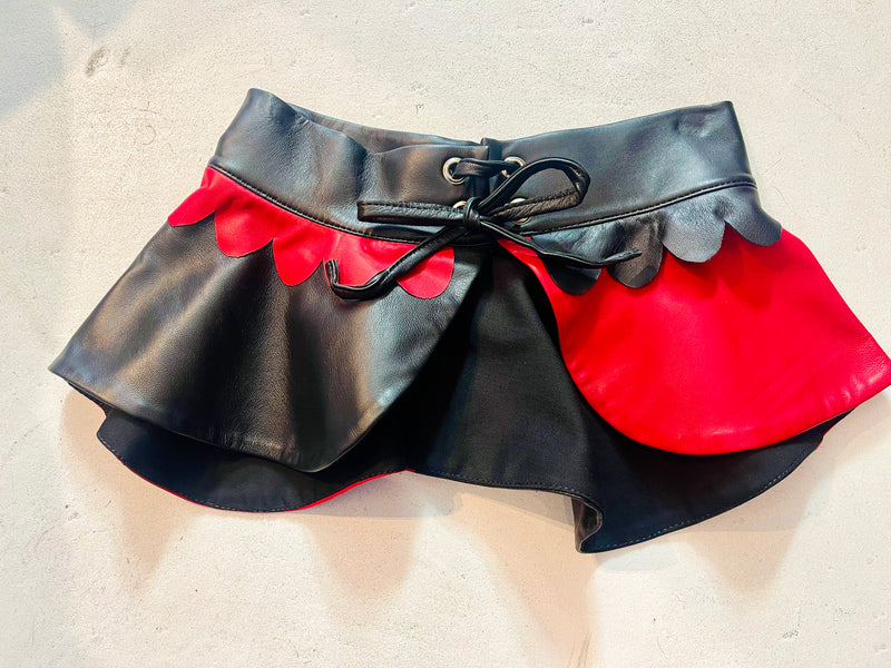Peplum Leather Belt in red and black