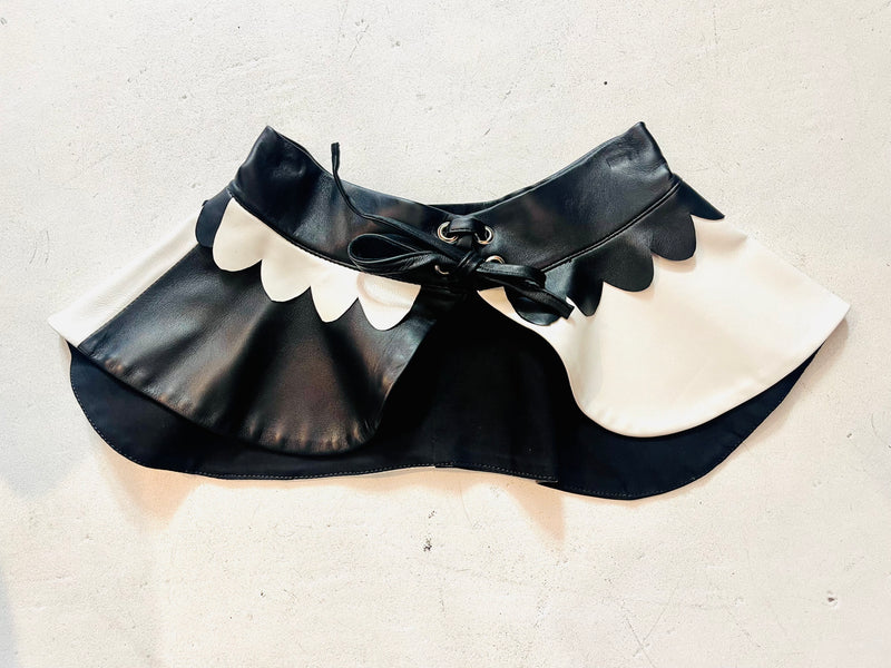 Peplum Leather Belt in black as white