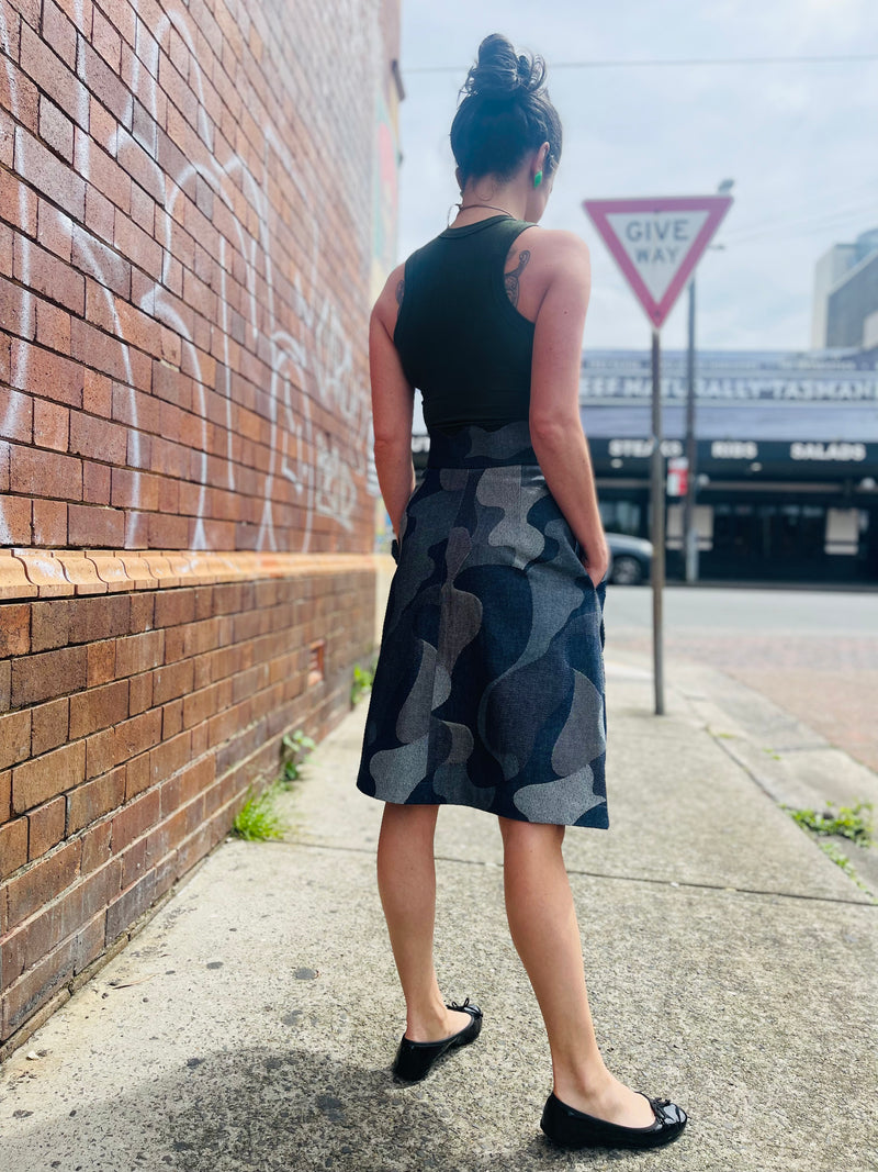 Jo denim skirt knee length by Natalija Rushidi