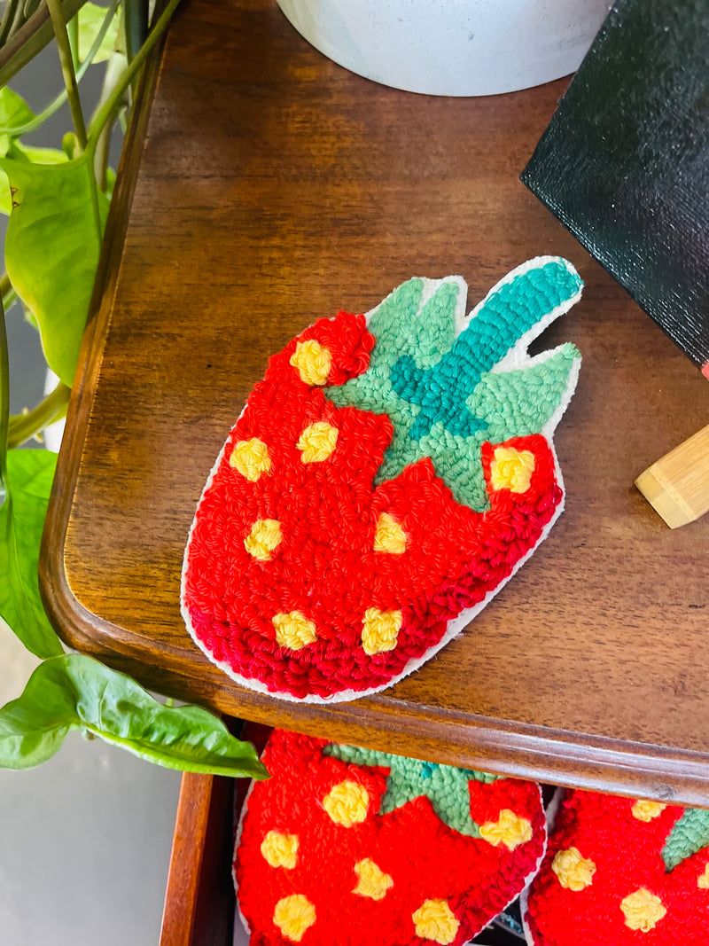 Strawberry embroidered brooch