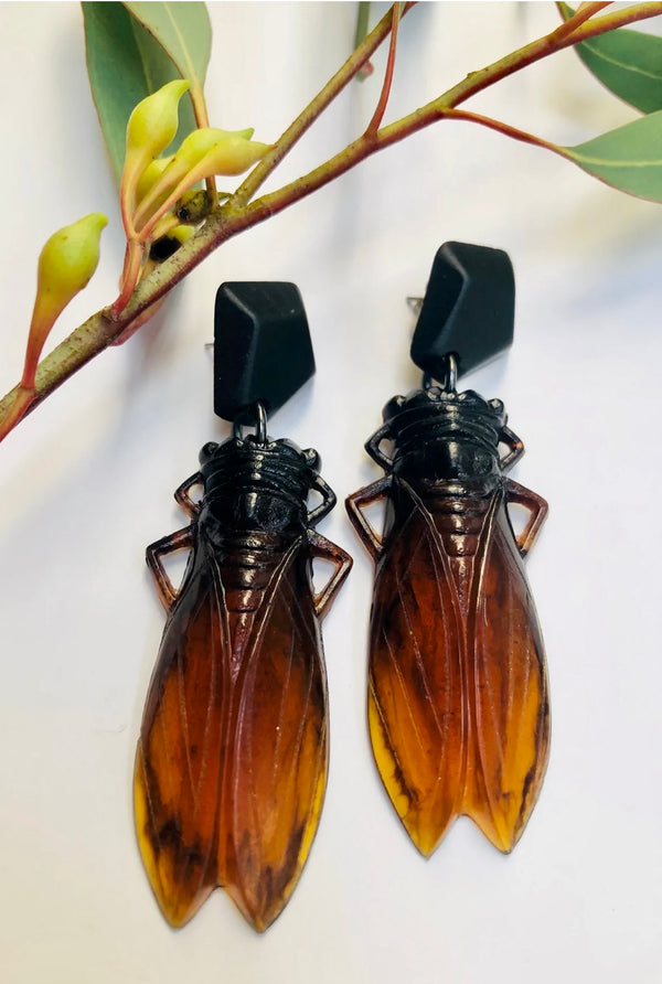 Cicada earrings in tortoise