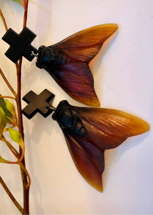 2- Open wing cicada/cross earrings