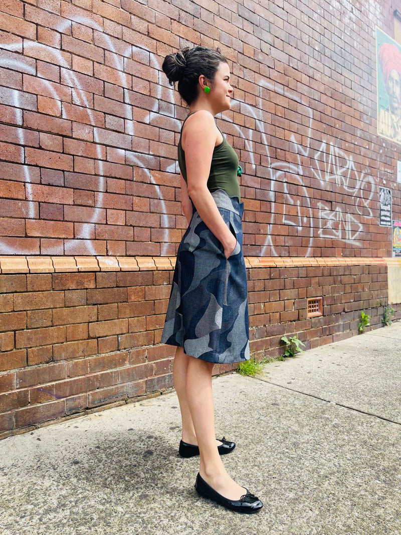 Jo denim skirt knee length by Natalija Rushidi