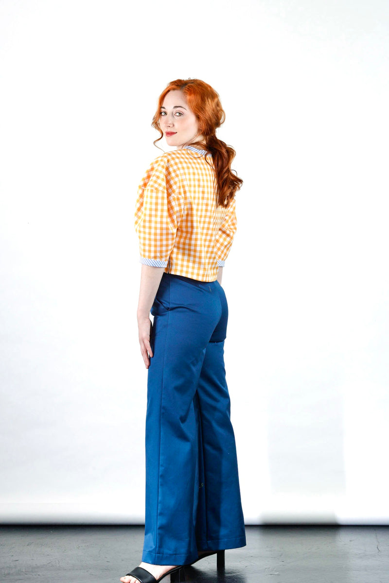 Hera top in orange gingham
